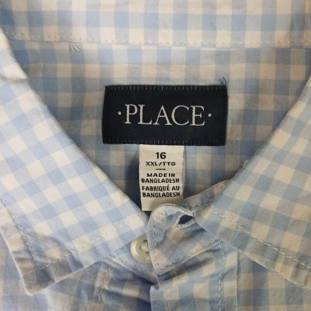 The Children's Place Button Down Boys XXL 16 Blue Gingham Dad & Me Shirt 3036673
